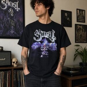 Ghost Band Tee Large Black Skull Cathedral Graphic Metal Rock Shirt Large Goth